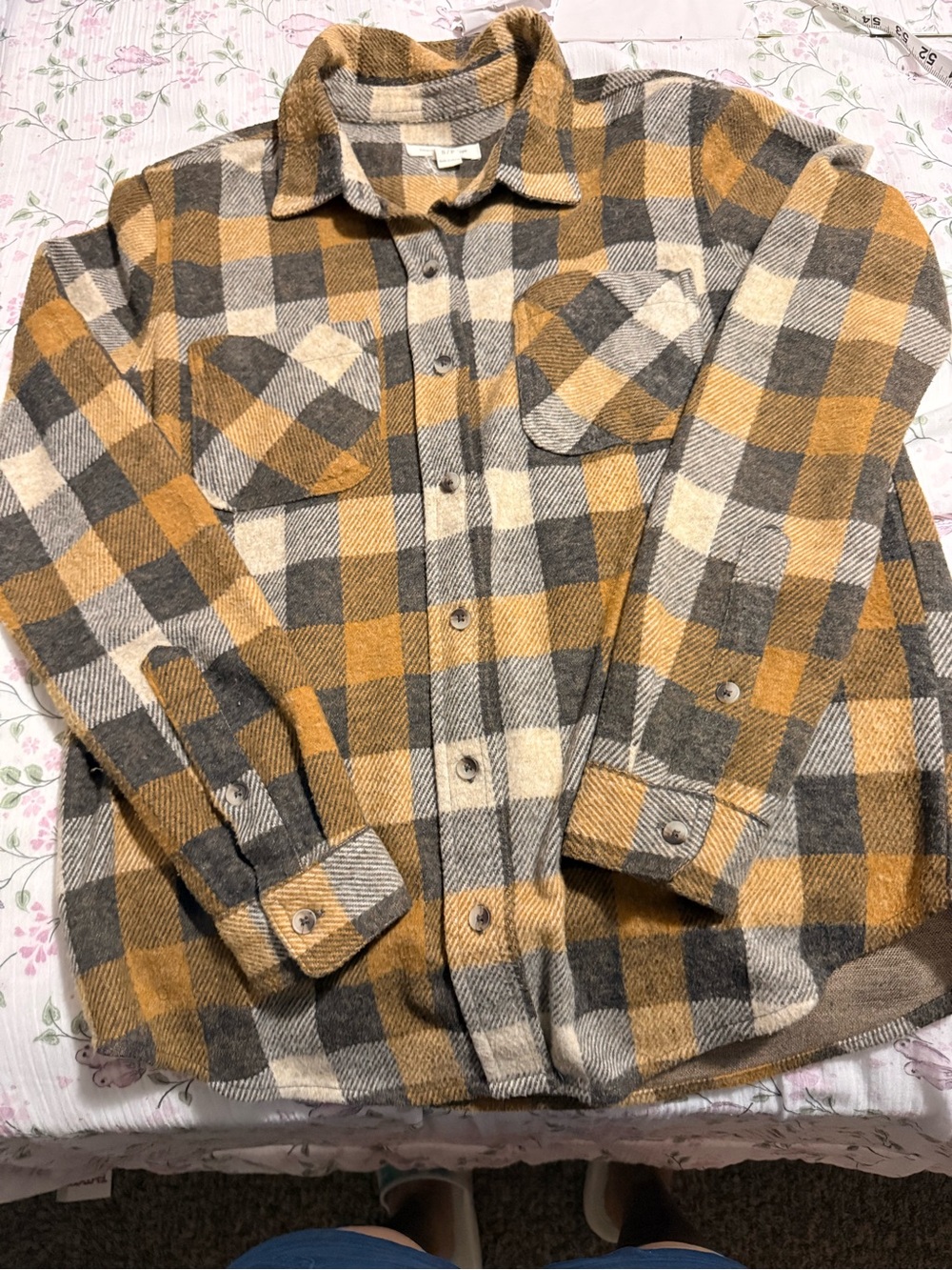 beachlunchlounge Plaid Shacket in Mustard, Gray & Cream